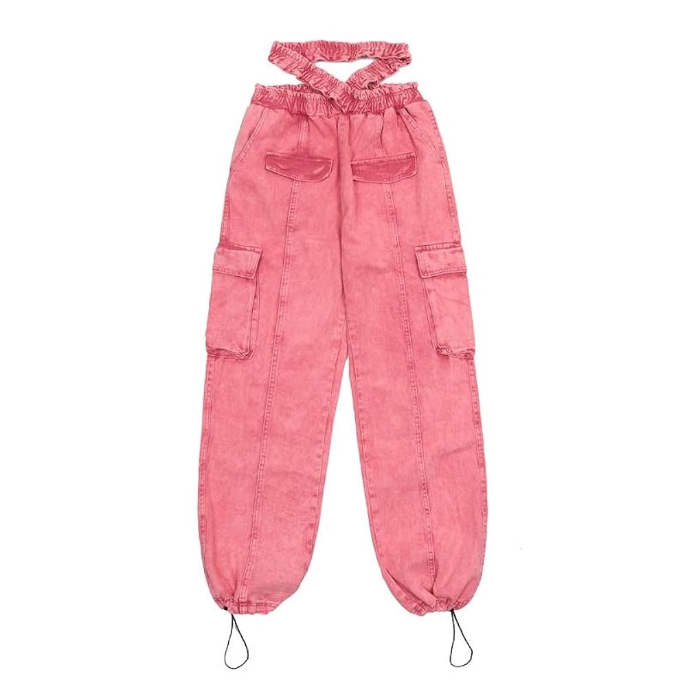 Vinversoesw Women's High Waist Pink Elastic Jeans Flip